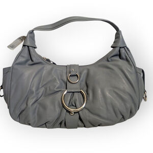 Elegant Gray Leather Hobo Bag